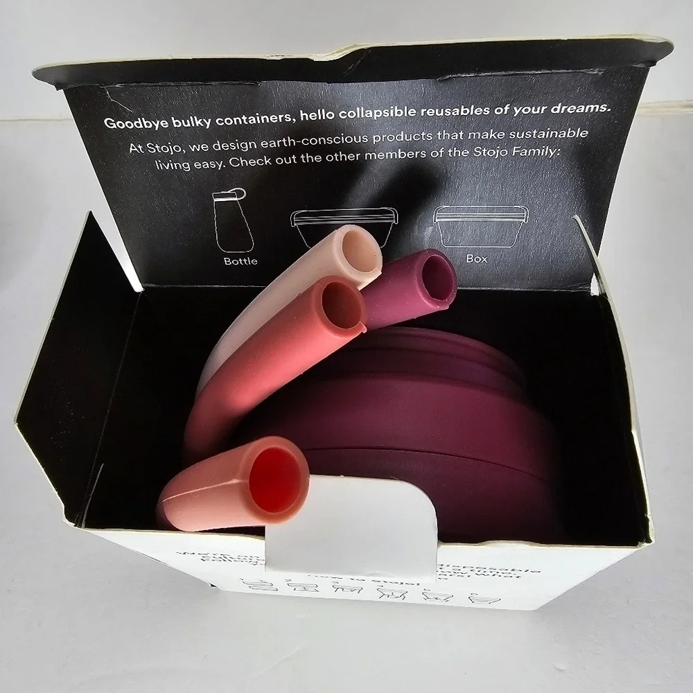 STOJO Collapsible Travel Silicone‎ Cup with 4 Reusable Straws Dusty Rose